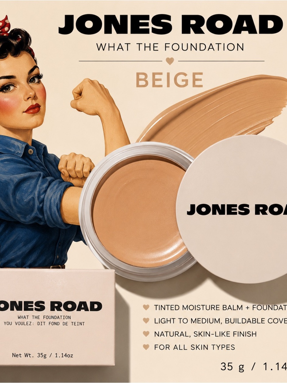 Jones Road What The Foundation — Beige Tinted Moisture Balm